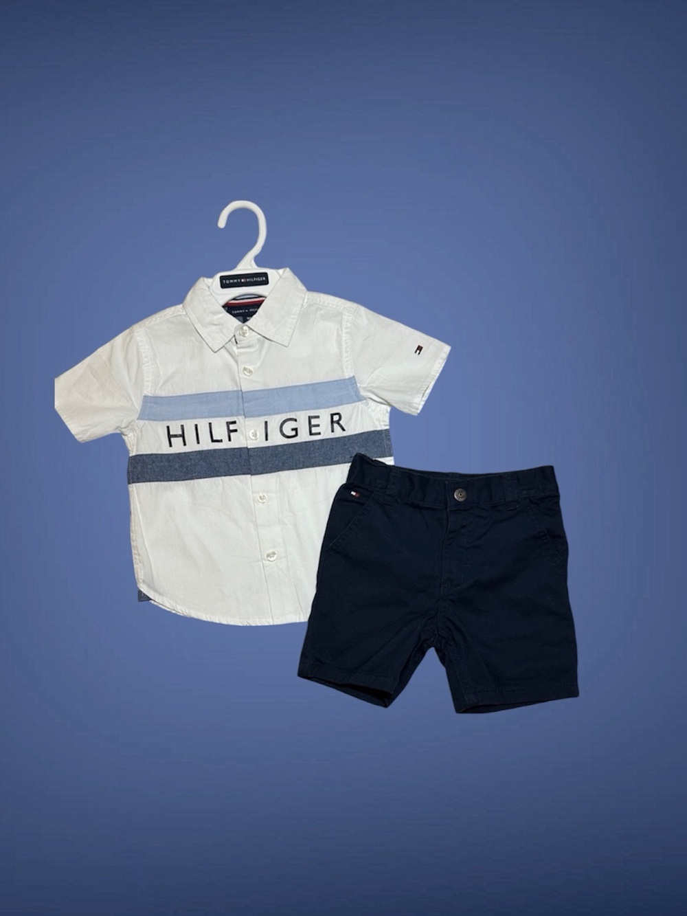 NWOT Tommy Hilfiger White and Navy Button Down Shirt & shirt set 18 mo